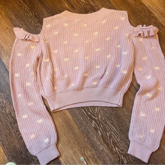 Liz Lisa Cropped Cold Shoulder Butterfly Lilac Sweater - Picture 6 of 7